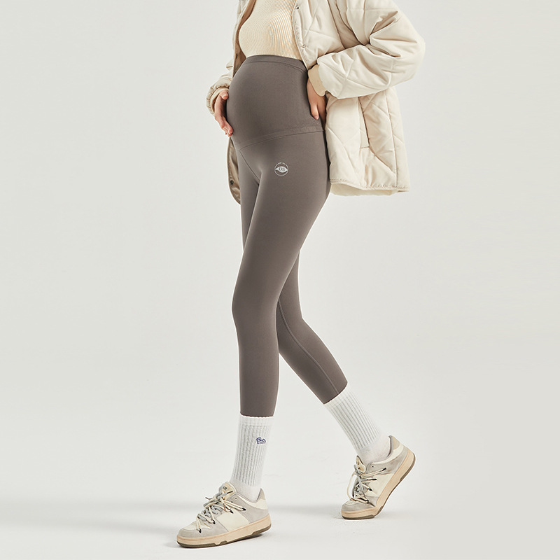 Pregnant Women's Leggings Fleece Spring And Autumn Seamless High Elastic Belly Support Thin Yoga Pants Coffee - Shop at LoveMi