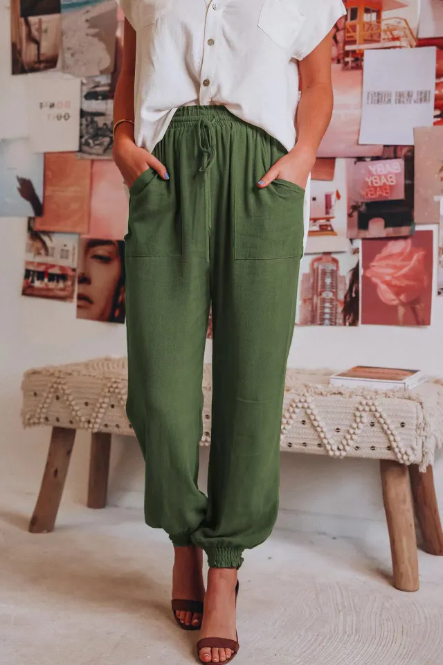 Women's Solid Color Casual Pants Army Green - Shop at LoveMi