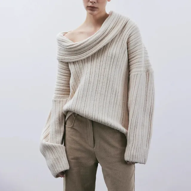 Regular Off neck Design Loose fitting Casual Pullover Long sleeved Shirt Apricot - Shop at LoveMi