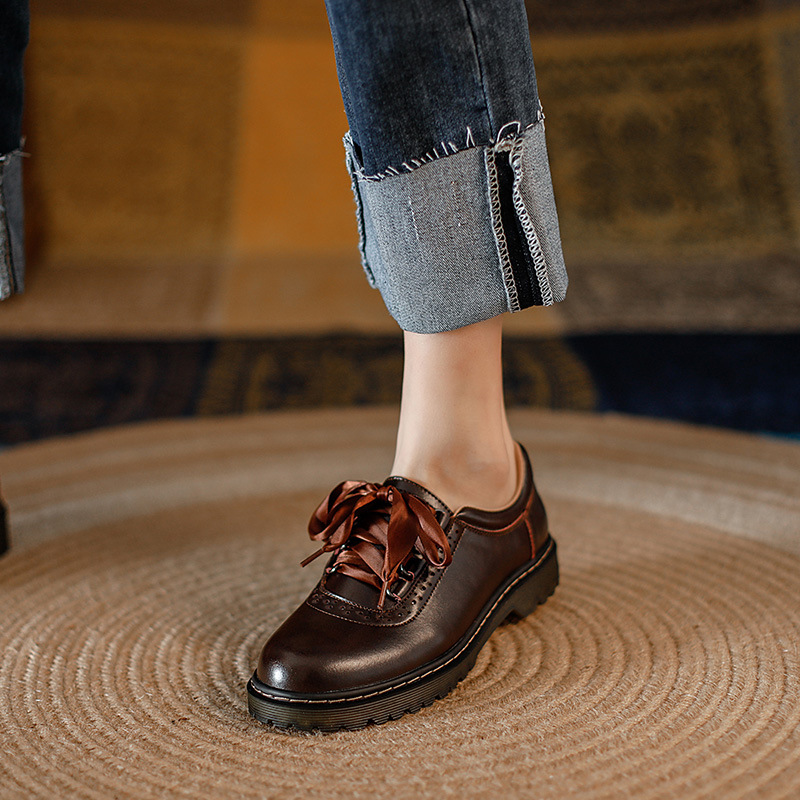 Womens Retro Silk Lace-Up Chunky-Heel Pumps