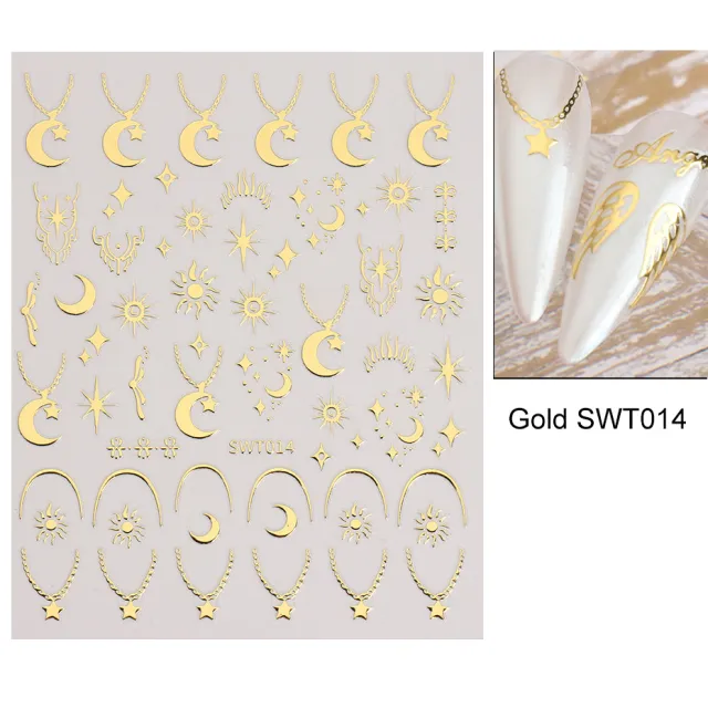 Silver Stamping Nail Sticker Wind Star Moon Heart shape Lock Necklace Golden Swt014 - Shop at LoveMi