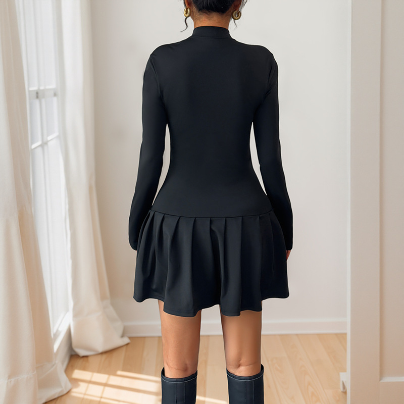 Bow Fastener Decoration Half Turtleneck Dress