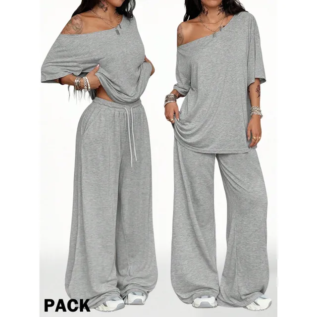 Retro Solid Color Casual Pants For Women, Loose Wide leg Versatile Light Gray - Shop at LoveMi