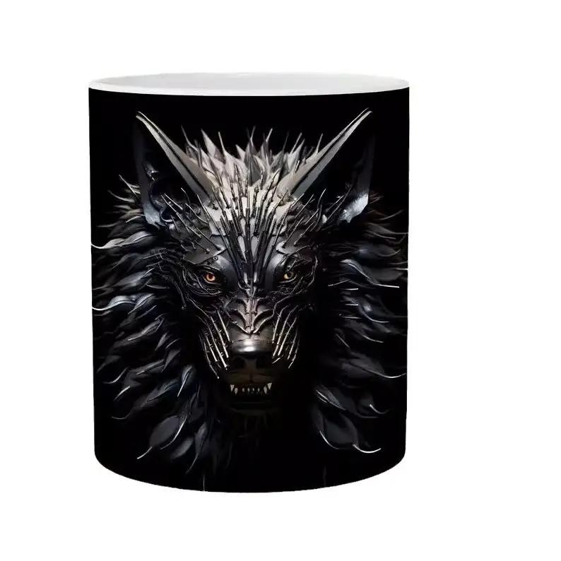 3D Big Gray Wolf Ceramic Coffee Mark Tea Cup Animal