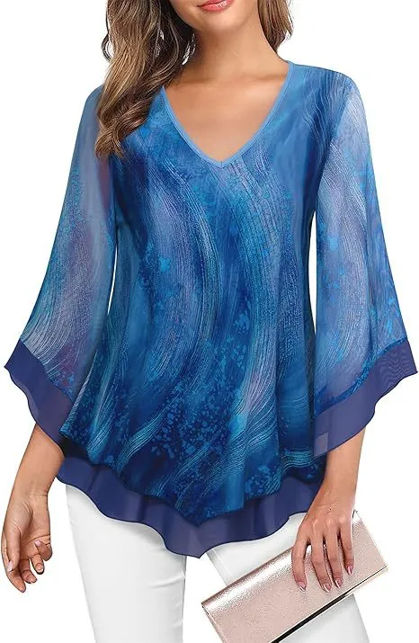 Women's Summer 34 Flare Sleeve Top Blue - Shop at LoveMi