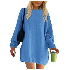 Women's Turtleneck Sweater Fashion Rib Knitted - Blue - View 1