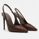 Brown Satin Stiletto Sandals That Elongate The Legs Silk Satin High Heels view 3