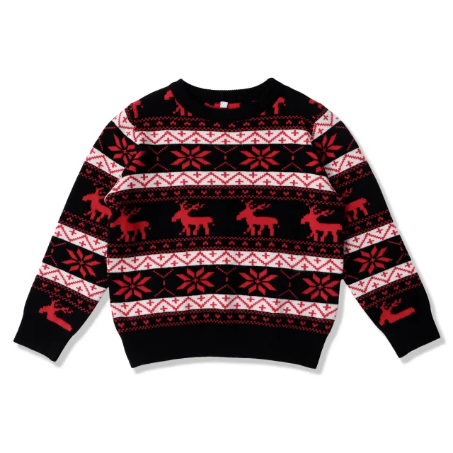 Women's Christmas Round Neck Loose Long Sleeves Sweater Black - Shop at LoveMi