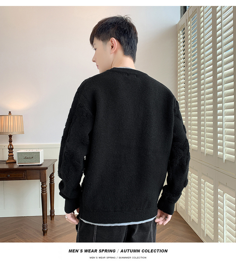 Knitwear Men’s Autumn And Winter New Loose Trendy Fake Two-piece Round Neck Sweater