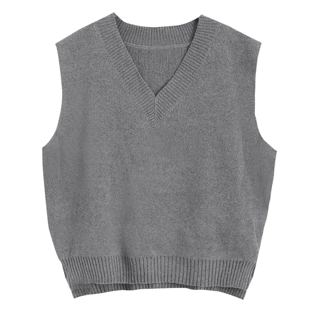 Plus Size V neck Knitted Vest Women Gray - Shop at LoveMi