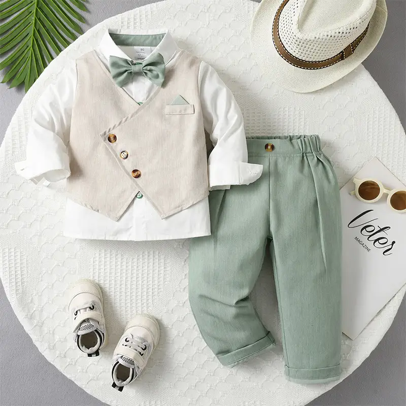 Baby Spring And Autumn Faux Vest Long-sleeve Boys Set