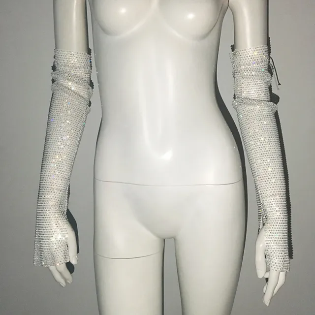 Punk Rhinestone Spaghetti Strap Bra Music Festival Top White Opening Oversleeves - Shop at LoveMi