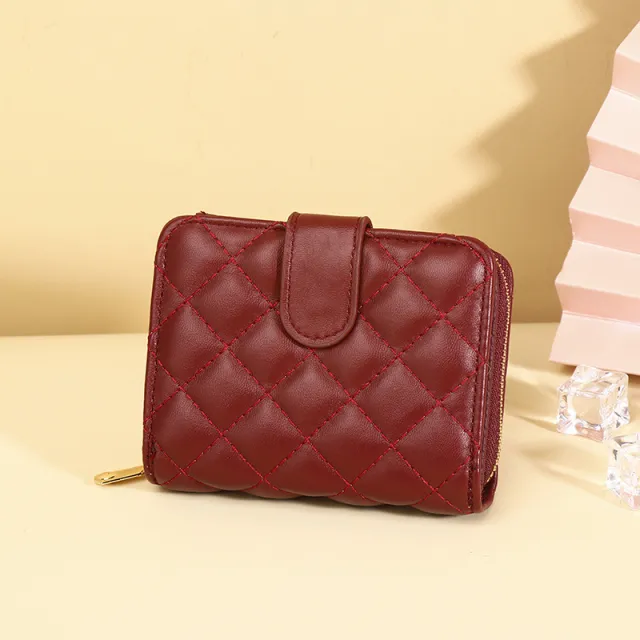 Rhombus Organ Multi functional Korean Coin Purse Wallet Burgundy - Shop at LoveMi