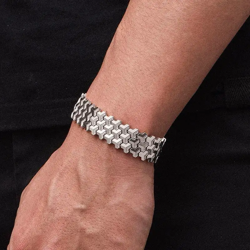 Sterling Silver Mountain Pattern Gold-Light Luxury Zircon Bracelet For Men And Women