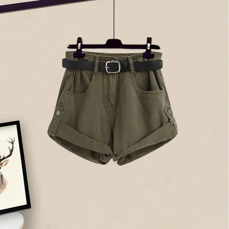 Casual Slim-looking Clothes Women's Short-sleeved Top Cargo Shorts - Brown
