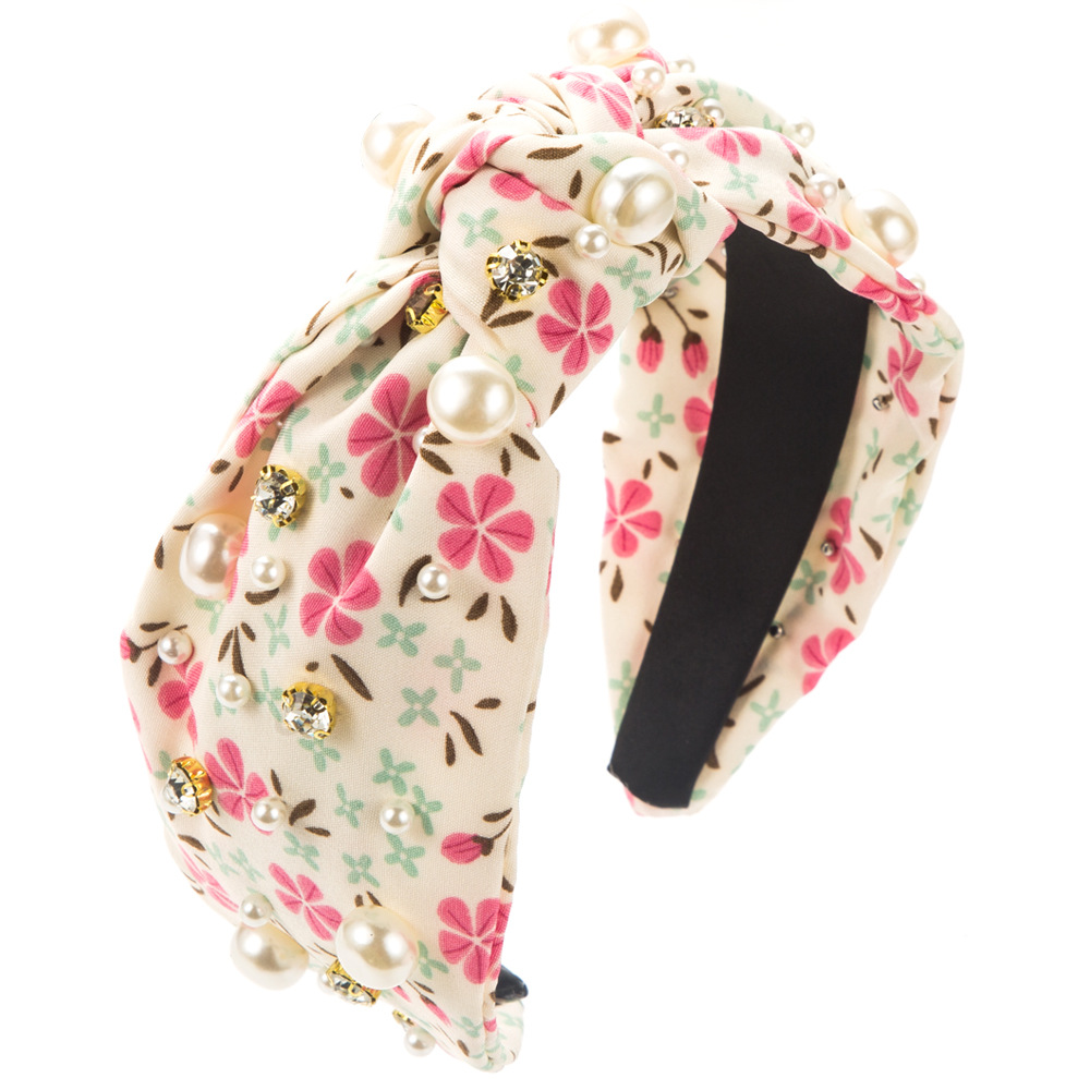Hair Band Floral Knotted Beads Rhinestones
