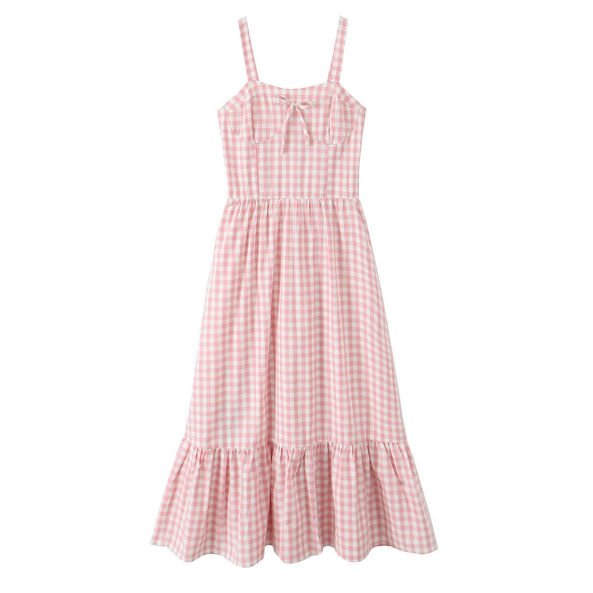 Retro Plaid Pastoral Style Lace-up Bow Dress