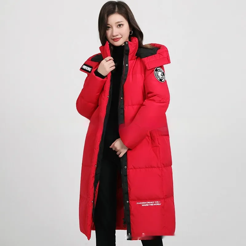Women's Winter Thickened Casual Mid-length Down Jacket Hooded Jacket - Red