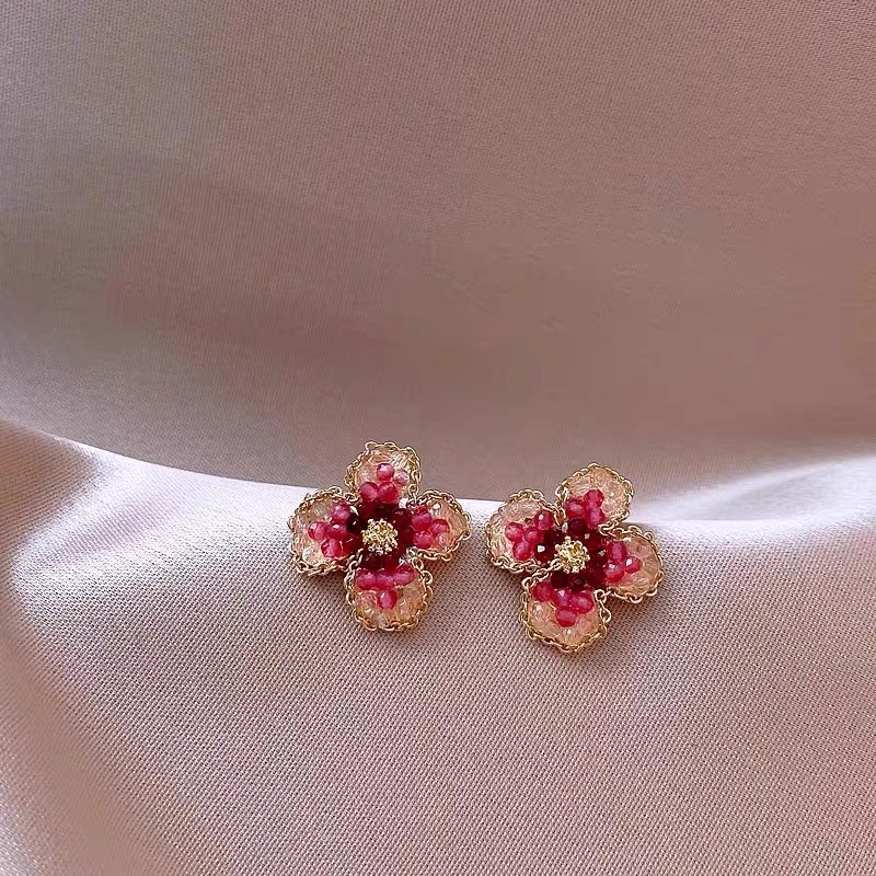 Full Diamond Flower Stud Earrings Women's High-grade Earrings All-match And Sweet Girly And Fashion Trendy Earrings