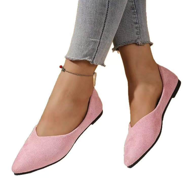 Women's suede pointed-toe flat shoes front view