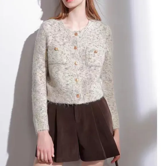 Sweaters Cardigan Women's Casual Temperament Top Short Lazy Classic Style - White