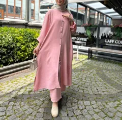 Muslim Plus Size Season Loose Temperament Commute Long Twinset - Pink - View 1