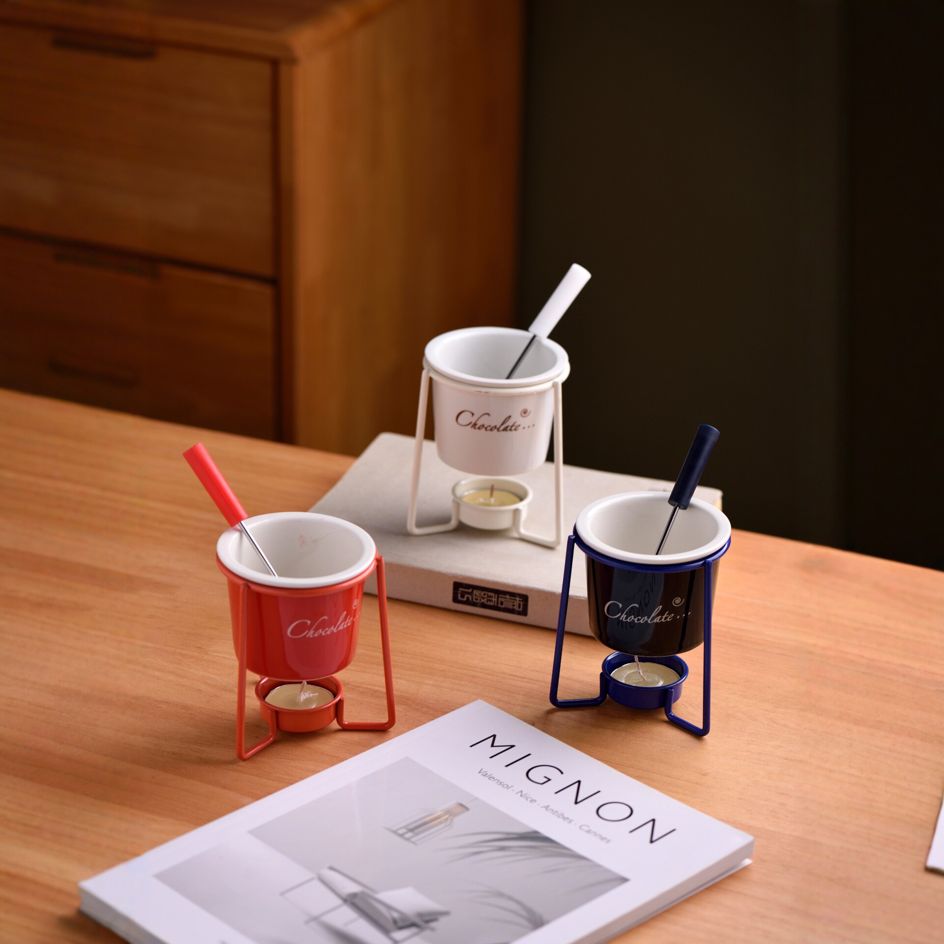 Set de cești de ciocolată cu fondue din ceramică în stil nordic - Căni creative rezistente la căldură pentru cupluri Home Coffee Use