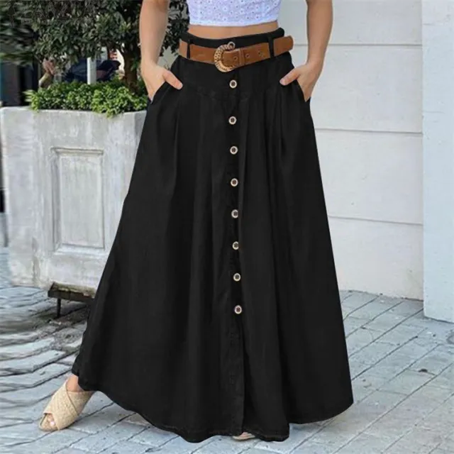 Fall Women's Long Dress Button High Waist Pure Color Pocket Casual Black - Shop at LoveMi