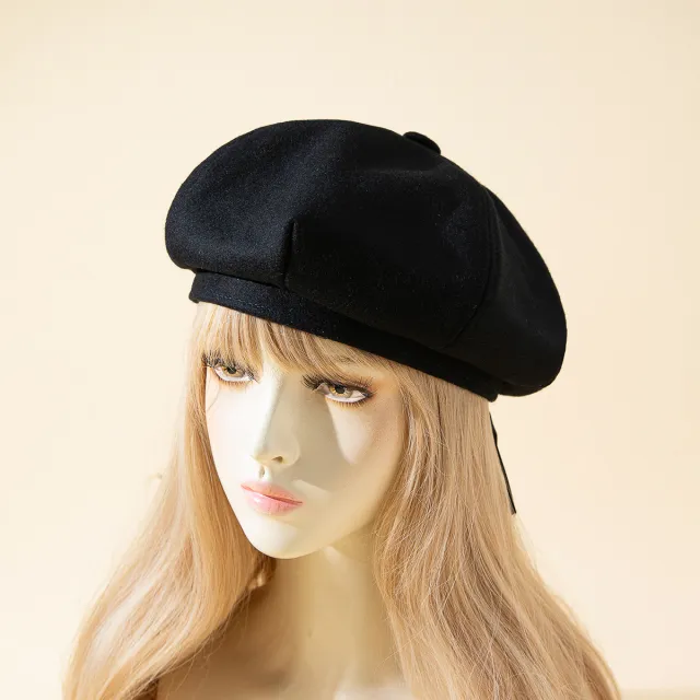 Women's Fashion All matching Solid Color Wool Four corner Retro Artistic Painter Hat Black - Shop at LoveMi
