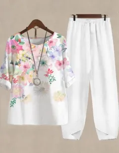 Womens Casual Crew-Neck Cropped-Sleeve Top Set - A38Tzket3Tf1Edc 02-2Xl - View 1