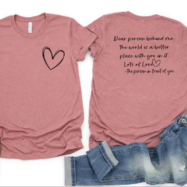 Women's Fashion Dear Person BEHIND ME Heart Printing T shirt Pink - Shop at LoveMi