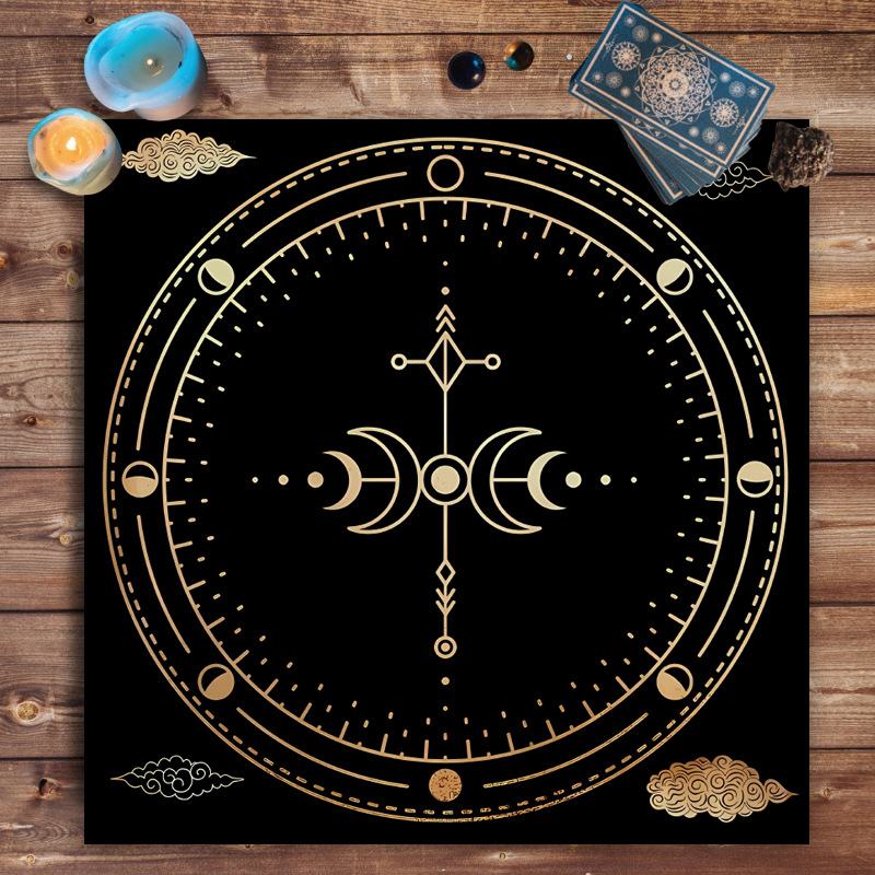 Tarot tablecloth board game decorative cloth with power mandala moon phase floral butterfly design.