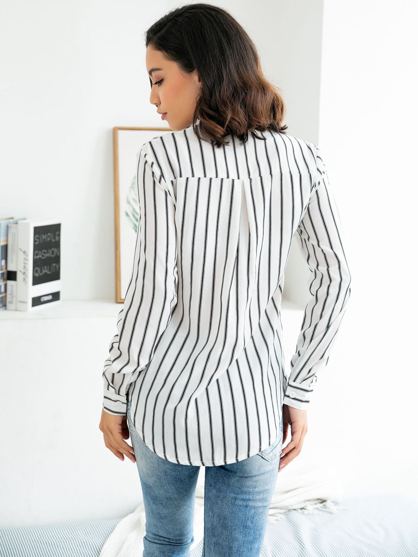 Title 6, Sexy vertical stripe shirt V-Neck long sleeve t...