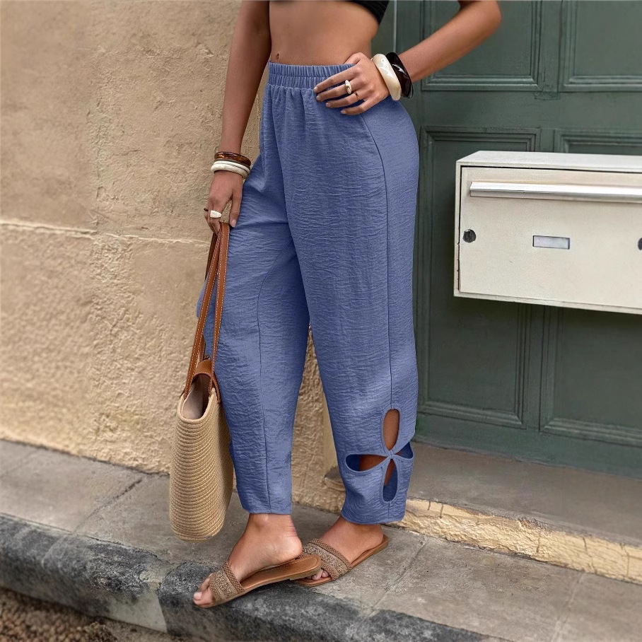 Everyday Side-pocket Hollow-out Full-length Comfortable Womens Pants 3