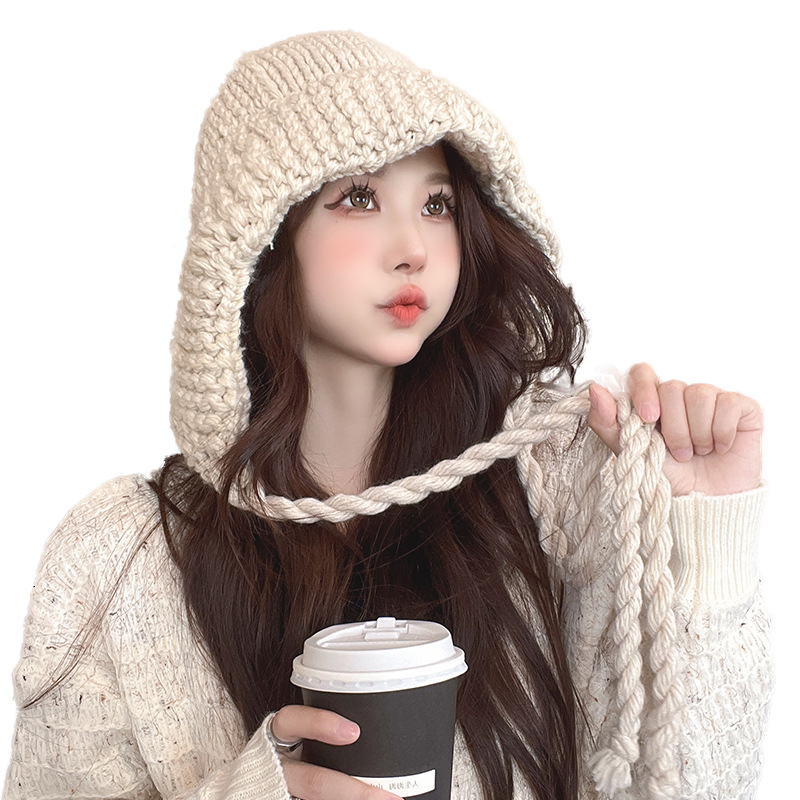 Knitted Wool Lace-up Earmuffs Hat