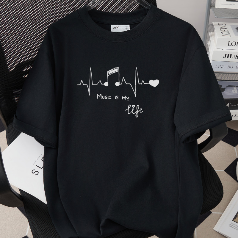 Music And Headphones Creative Print T-Shirt Loose Fit