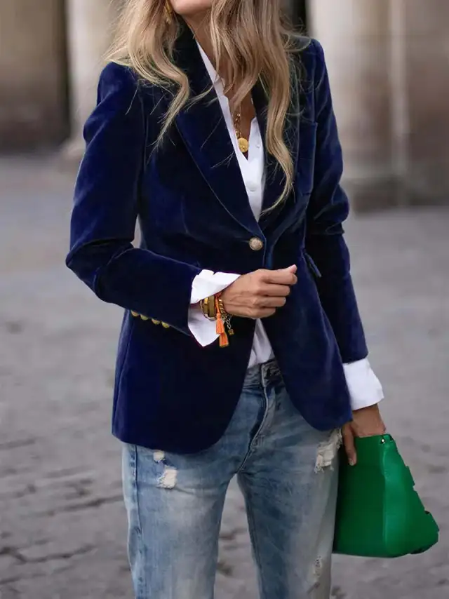 Women's Fashionable Elegant Solid Color Coat Blue - Shop at LoveMi