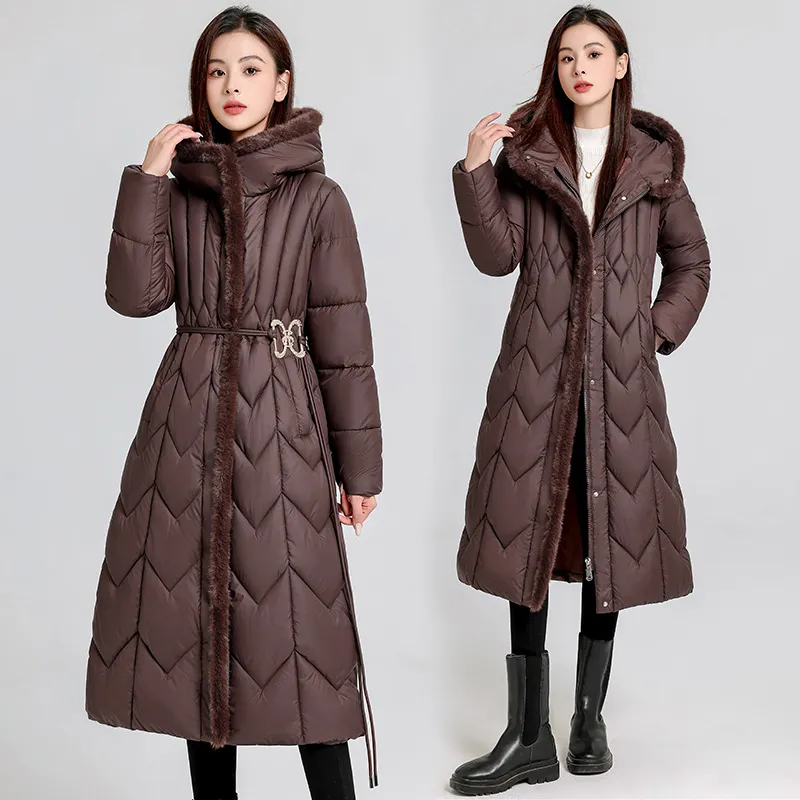 Long Overknee Down Cotton-padded Coat Lightweight Mom Coat - Brown