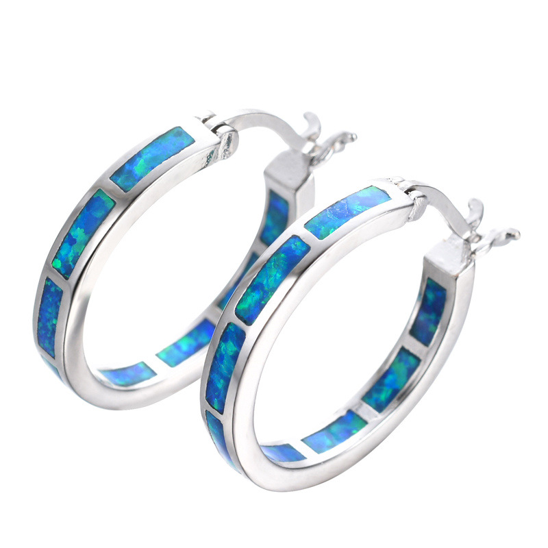 Womens Versatile Blue Opal Round Earrings