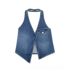 Women's Collar Denim Top Mid Waist - Top-M - View 1