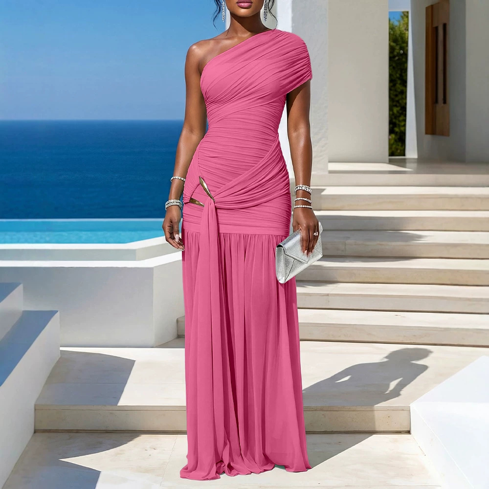 Cross-border AliExpress Long Dress With A Single Shoulder