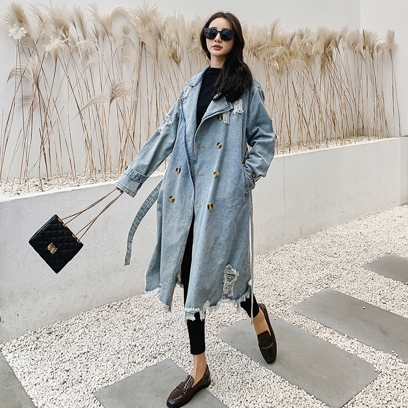 Retro Denim Trench Coat Women Blue - Shop at LoveMi