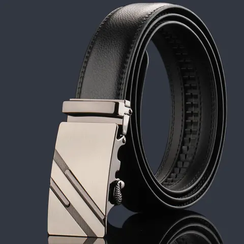 Mens Genuine Leather Belt with Automatic Buckle