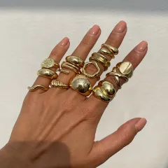 Geometric Simple Bracelet Twin Adjustable Ring For Women - Gold - View 1