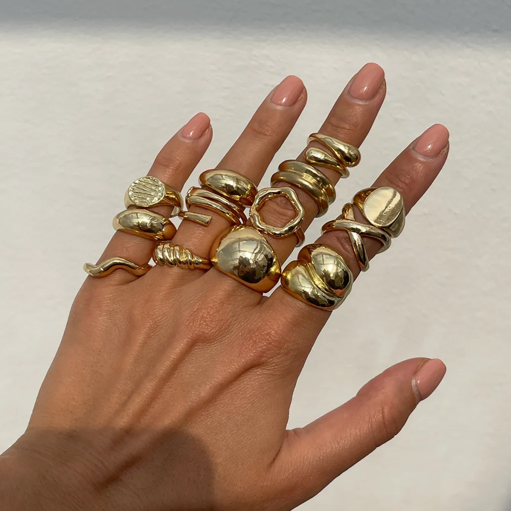Geometric Simple Bracelet Twin Adjustable Ring For Women - Gold