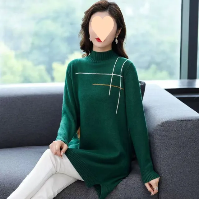 Half Turtleneck Western Style Mom Mid length Sweater Green - Shop at LoveMi