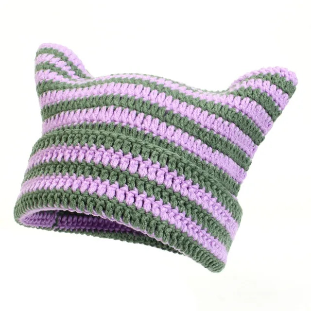 Japanese style Mischievous Handmade Crocheted Woolen Hat Purple - Shop at LoveMi