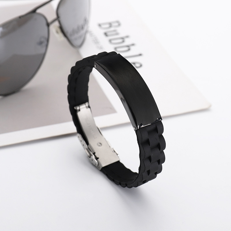 European And American Popular Trendy Jewelry Silicone Sports Men Simple Laser Sculpture Stainless Steel Bracelet