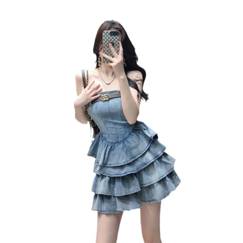 Women's Chest Wrap Denim High Waist Slimming Dress - Image 2