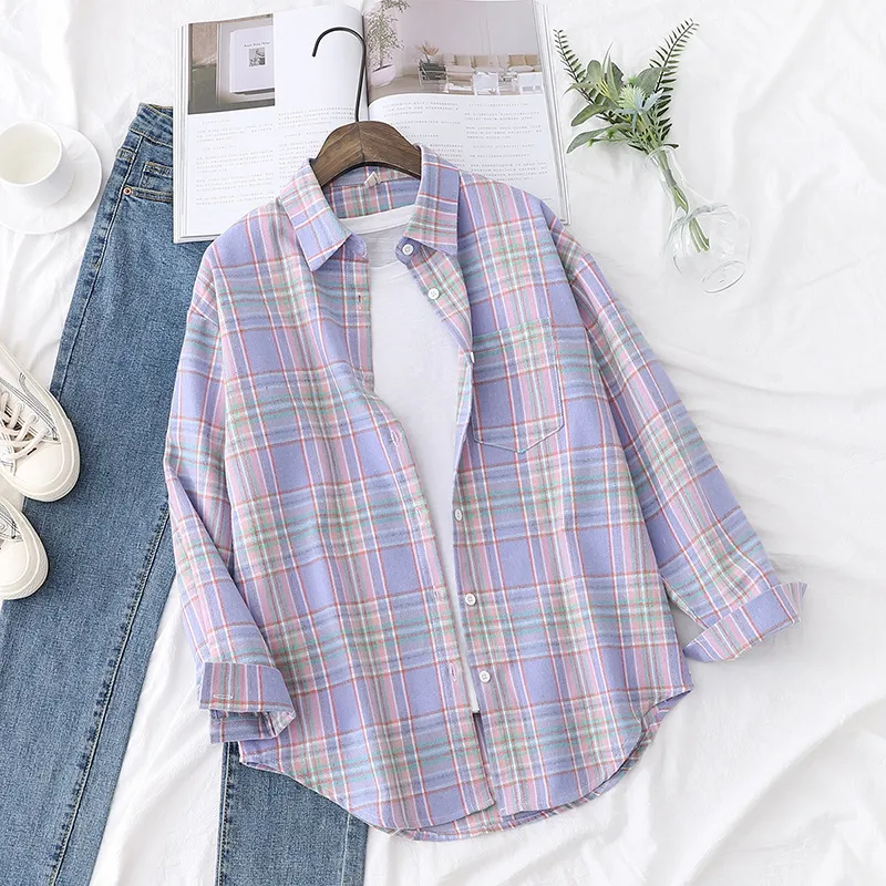 Plaid Shirt Women's Design Sense Niche Outdoor Wear - Blue